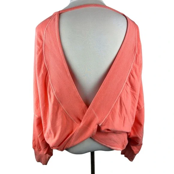 Free People Back It Up Oversized Sweatshirt Open Back Pullover Orange Medium - Picture 2 of 11